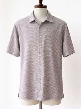 Tasso Elba Short-Sleeve Button-Down Shirt in Light Tan Pattern Size Large